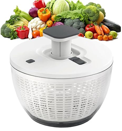 Centrifuga per insalata, 6 l, con una sola mano, con pulsante del freno, grande ciotola per insalata da 26 cm, per verdure, erbe e bacche