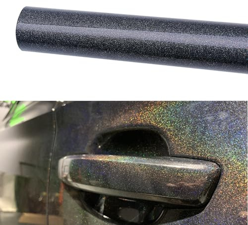 Alvorox Film Covering Voiture, Noir holographique Brillant à Paillettes pour intérieur de Voiture, vélo, Moto (50 x 152 cm)