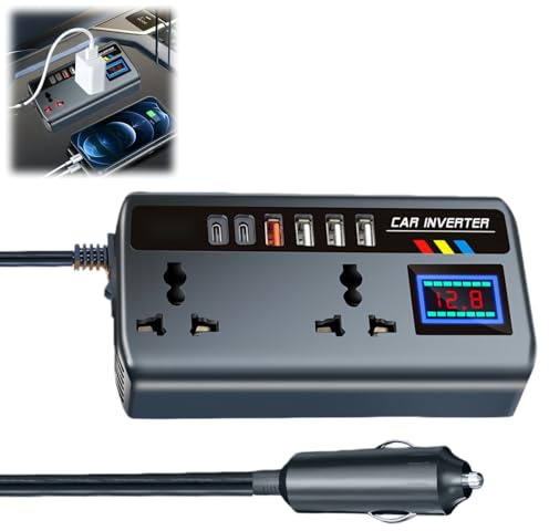 P/ure Sine Wave Car Inverter 12v/24v to 220v,Vehicle Powers Converter with 2 Sockets & 3 USB Ports,Portable Power Bank & Laptop Car Charger,Universal Car Plug Adapter for Safe Device Charging