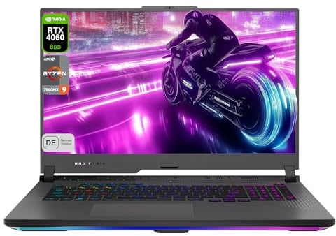 ASUS ROG Strix G17 Gaming Laptop, AMD Ryzen 9-7940HX, 32 GB DDR5 RAM, 4 TB PCIe SSD, 17.3 FHD (1920x1080) Display, Nvidia GeForce RTX 4060 Graphics, RGB QWERTZ Tastatur, Windows 11 Home, Grau