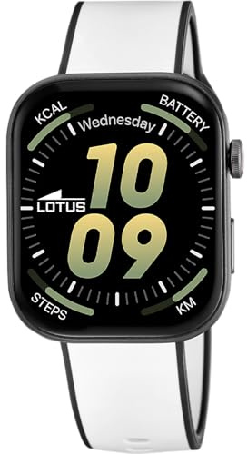 LOTUS Montre Connectée Homme Femme - Caoutchouc Blanc | Étanche IP65, Vocal IA, Contrôle Musique, Podomètre et Calories, Téléphone 50214/2 Audaz, Smartime 2nd Gen