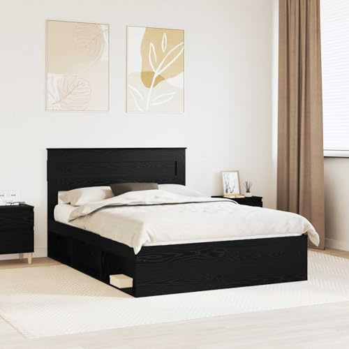 Runheo Bettrahmen Schwarz 140x200 cm, Massives Kiefernholz, Modernes Plattformbett mit Lattenrost, Schlafzimmer Möbel, Langlebig, Einfache Pflege