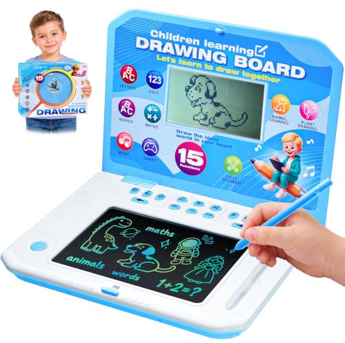 Happiegg Kids Laptop, 2-in-1 LCD Drawing Board & Learning Toy Blue | Learn Alphabet Maths Games Music, Eye-Friendly Screen Portable Educational Toy for Boys Girls Birthday Christmas
