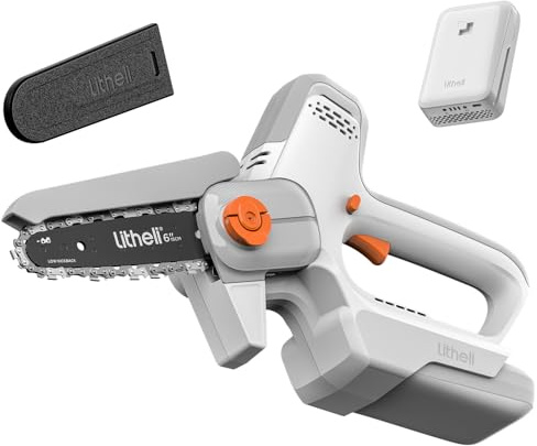 Litheli Mini Motosega a Batteria 10000 mAh, 20V, 15CM Sega a Batteria per Potatura, Tensione della Catena Regolabile, Blocco di Sicurezza, Mini Motosega da Potatura per il Taglio del Legno e Giardini