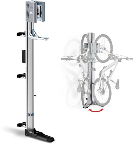 MADAMO Fahrradlift schwenkbar - Fahrrad Wandhalterung vertikal (bis 32kg) - Fahrradaufhängung Wand - Bike Wall Mount für Garagen Ordnung - Für alle Fahrradtypen inkl E-Bike, MTB & Rennrad -Silber/Grau