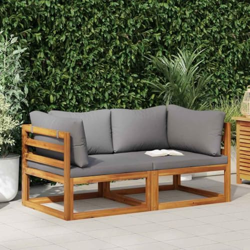 mtlskopl Ecksofa Set 2 TLG. Akazie Holz Dunkelgrau 70x70x60 cm wetterfest Modular für Garten Balkon Terrasse Lounge Sitzecke im Freien