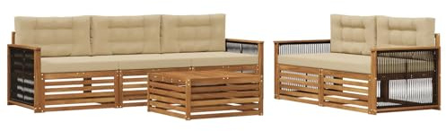vidaXL Outdoor-Sofagarnitur mit Kissen 6 pcs Natur und Beige, Gartenlounge, modernes Ecksofa, Outdoor-Sitzgelegenheit, Terrassenmöbel, gemütliches Set
