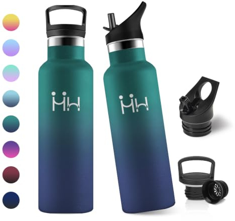 JAPORIA Gourde avec Paille 500ml, sans BPA, Gourde Isotherme Acier Inoxydable, Étanche et Réutilisable, Anti-Fuite, Bouteille D'eau pour Randonnée, Camping, École