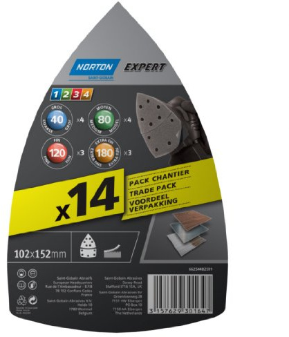 Norton - Fogli abrasivi Expert, 102 x 152 mm, grane assortite (Confezione da 14)