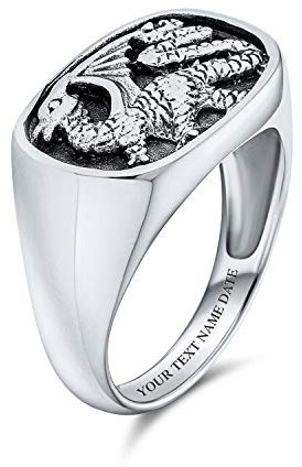Bling Jewelry Personalisierter rechteckiger asiatischer Herren-Gothic-Royal-Dragon-Siegelring für Männer aus oxidiertem Sterlingsilber mit individueller Gravur
