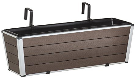 EVERFLOOR WPC Balkonkasten Blumenkasten inkl. Aufhängung, 60,5 x 19,5 x 20,5 cm, mit wasserdichtem Kunststoffeinsatz, braun