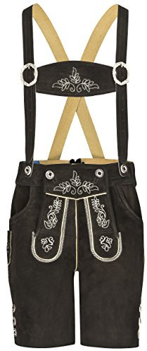 Herren Feldberg Schöneberger Trachten Lederhose kurz - Hosenträger Lederhosen Trachtenlederhose (50, Dunkelbraun)