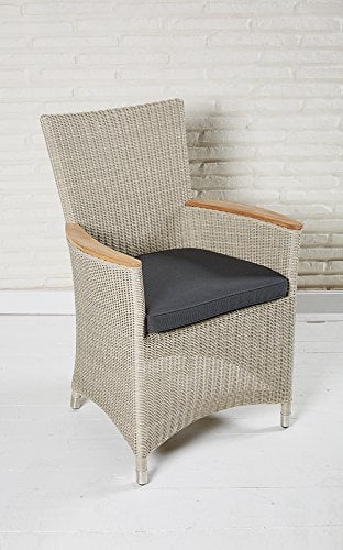 La Casa di Caesar 2er Set Armlehnenstuhl Chelsea White Cream Geflecht mit Fußhocker Polyrattan Gartenstuhl Gartensessel