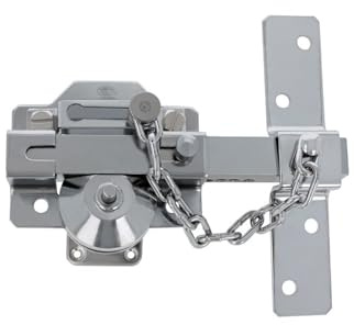 Amig - Serratura da sovrapporre con cilindro rotondo, fermo e catena mod. 1C - 105 x 170 mm - Serratura di sicurezza con chiave e fermo, include 5 chiavi a maglia - acciaio argentato