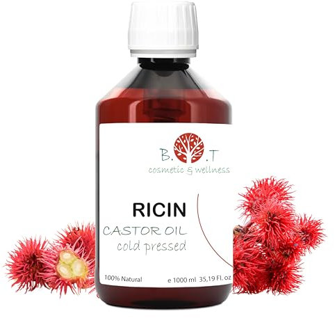 Aceite de Ricino Serum Pestañas y Cejas, Aceite Reparador Pelo, Estimulador del Crecimiento, Hidratante Barba, Anticaida Natural, Uñas y Cuticulas BIO Castor Oil 1000 ml 1 L