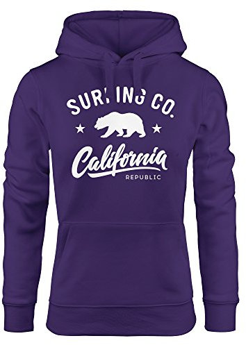 Neverless Hoodie Damen California Republic Bear Bär Sommer Surfing Kapuzen-Pullover lila XL