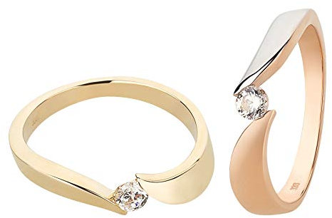 Ardeo Aurum Damenring aus 333 Gold bicolor Weißgold Rosegold mit Zirkonia im Brillant-Schliff Spannfassung Verlobungsring Solitär-Ring
