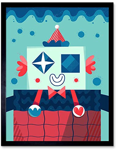 Wee Blue Coo Robot Clown Art Print Framed Poster Wall Decor Kunstdruck Poster Wand-Dekor-12X16 Zoll