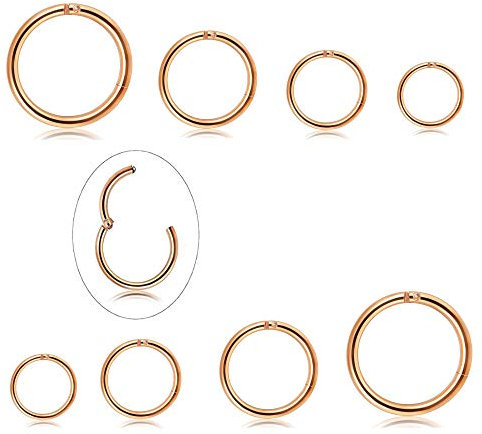 Milacolato 8Pcs 16G Nasenpiercing Ring Chirurgischer Stahl Scharnier Clicker Segment Nose Ringe Hoop Helix Knorpel Daith Tragus Ohr Schläfer Ohrringe Body Septum Piercing 6-12MM Rosa Gold
