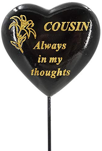 Special Cousin Black & Gold Lily Heart Flower Memorial Tribute Stick Graveside Plaque