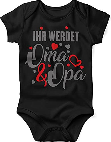 miKalino Babybody mit Spruch für Jungen Mädchen Unisex kurzarm Ihr werdet Oma und Opa | handbedruckt in Deutschland | Handmade with love, Farbe:schwarz, Grösse:56