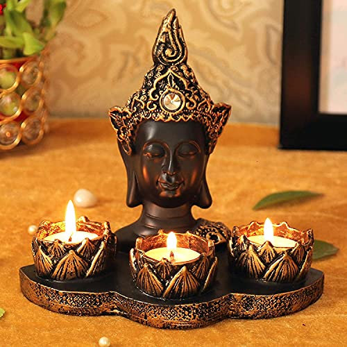 Tied Ribbons Buddha Tealight Candle Holder for Home Décor- Tealight Candle Votive Holders Ornaments Statue for The Home Decor Accessories Spiritual Gift and Meditation