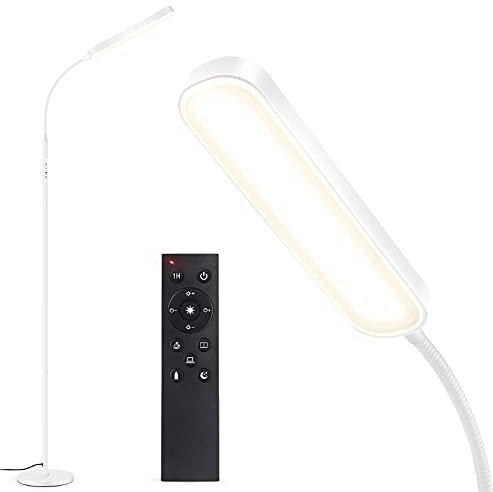 OUTON LED Floor Lamp 15W 1500LM, Dimmable Adjustable Modern Standing Lamp with 4 Color Temperature, Remote & Touch Control, 1 Hour Timer for Reading Living Room Bedroom Office Sewing (White)