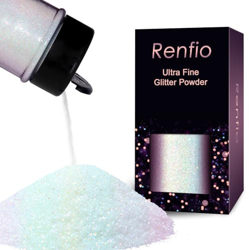 Renfio - Polvere glitterata metallizzata iridescente glitterata da 80 ml per bicchieri in resina, per pittura a melma, arte e nail art, decorazione fai da te, colore: bianco colorato