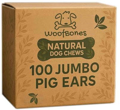 Pets Plus Natural All Natural Jumbo Whole Pig Ears for Dogs (100 Pack) – 100% Natural Pork Ear Dog Treat