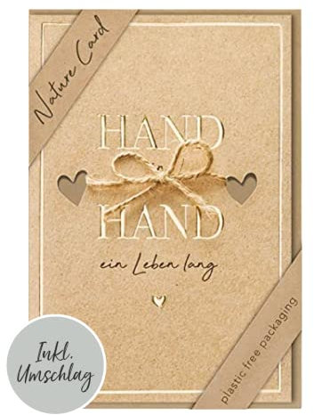 BSB - Tarjeta de boda de la mano - Tarjetas de la naturaleza - Tarjeta sostenible con sobre - Tarjeta de felicitación - Regalo de boda 11,5 x 17 cm