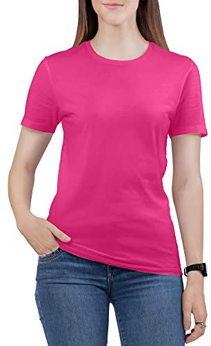 Love My Fashions Women's Round Neck Short Sleeves Plain Cotton T-Shirt Fuchsia