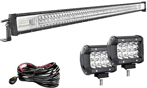 Willpower 52 Zoll 132CM 675W Led Arbeitsscheinwerfer Bar + 4 Zoll 10CM Led Scheinwerfer + Kabelbaum 12V 24V Flutlicht Spot Led Bar für Offroad Auto Traktor Zusatzscheinwerfer Rückfahrscheinwerfer