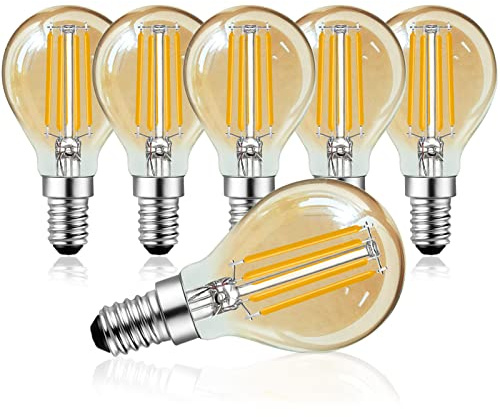 Belaufe E14 Vintage Lampe Dimmbar 4W Golf Ball P45/G45, LED Leuchtmittel in Tropfenform, 4W entspricht 30 Watt Birne, LED Filament Glühlampen,Warmweiß 2700K, Amber Glas, 6 Stück