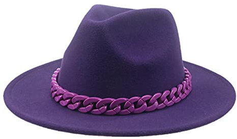 QBQZXAOSOWH Fedora Trilby Hut Frauen Männer Fedoras Kettenhüte Für Frauen Jazz Caps Panama Filzmützen Hip Hop Hut Damen Hüte 56-58 cm (Erwachsene) Lila