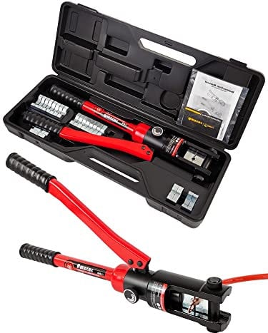 AMZCNC Hand Operated Hydraulic Crimping Tool Range 8mm² to 300mm² for Cable lugs Hydraulic Crimping Crimper Wire Terminal Lug Tool with 13 Pairs Dies (Red 8~300mm² Crimping Tool)