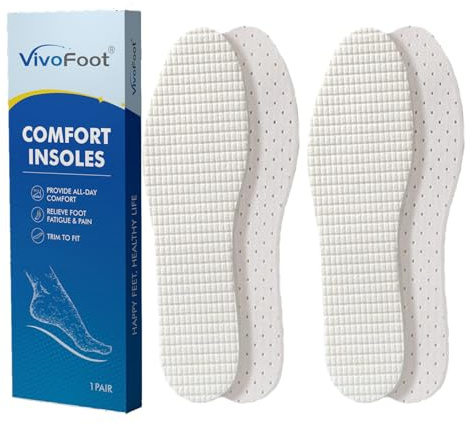 VivoFoot 2 Pair Kids Anti Odor Cotton Cut-to-Size Comfortable Shoe Insoles | Odour Eating Moisture Wicking Breathable Barefoot Replacement Inserts, Everyday Children Sockless Terry Fillers & Pads (23cm)