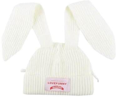 Knit Beanie Hats Cute Bunny Long Ears Grunge Hat Fluffy Winter Cap Warm Knit Rabbit Crochet Outdoor Slouchy Hat, Weiß, Einheitsgröße