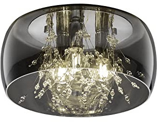 meineWunschleuchte Deckenleuchte Ø 34cm Glas Schirm Chrom verspiegelt in Rauchglas Optik mit Kristallbehang