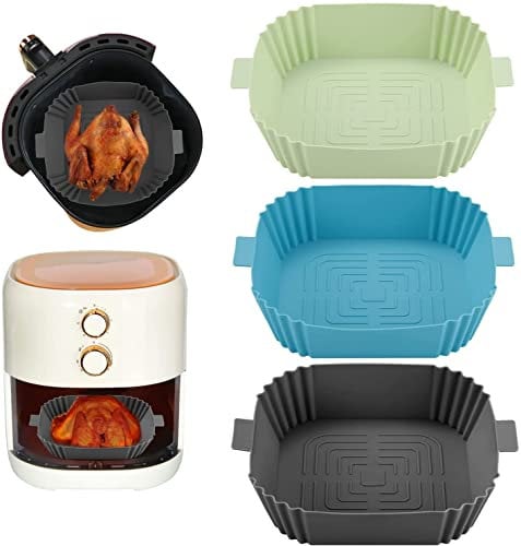 Air Fryer Silicone Panier en Silicone Accessoires de Friteuse Replacement for Paper Liners Air Fryer Pot Réutilisable pour Airfryer Micro-Ondes Le Moule Gâteau (19.5x16.5cm) 3 pièces