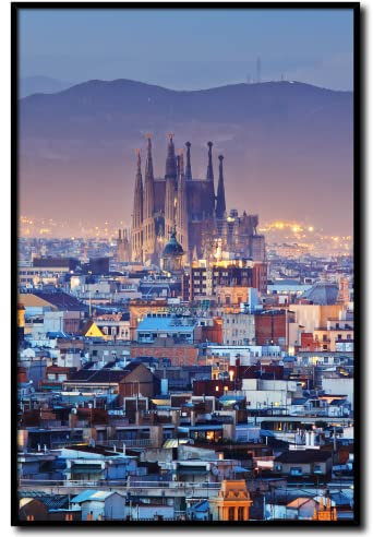 Rahmenbild Barcelona | Wandbild mit Rahmen | Die Sagrada Família ist eine römisch-katholische Basilika und gilt als Hauptwerk des katalanischen Baumeisters Antoni Gaudí | Wohnzimmer Büro | 40 x 60 cm