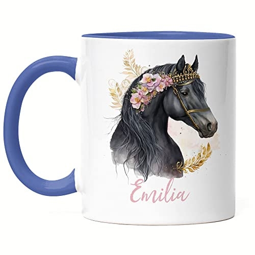 Kiddle-Design Tasse Bleu Personnalisée avec Motif Cheval - Tasse Enfant Poney Fille avec nom pour Cadeau