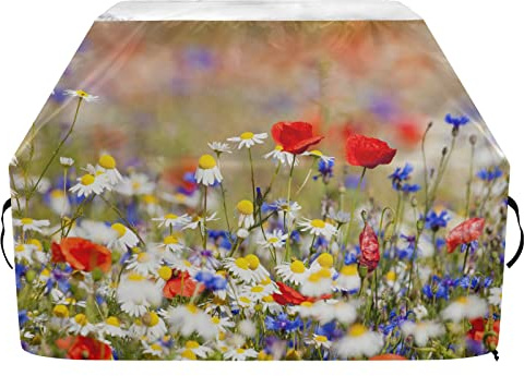 Bunte Blumen-Grillabdeckung, lichtbeständig, wasserdicht, reißfest, robuste Gasgrillabdeckung mit verstellbarem Klettverschluss, 165 cm