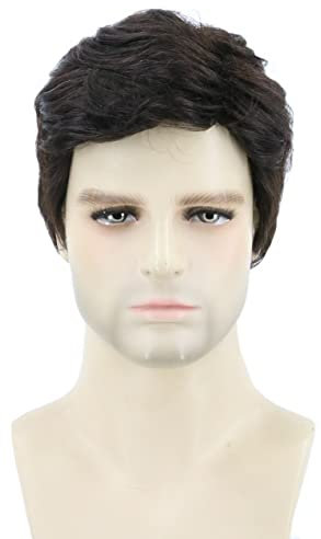 Topcosplay Echthaar Perücke Herren Schwarz Perücke Kurz Natürlich Perrücke Layered für Halloween Cosplay Karneval täglichen Tragen