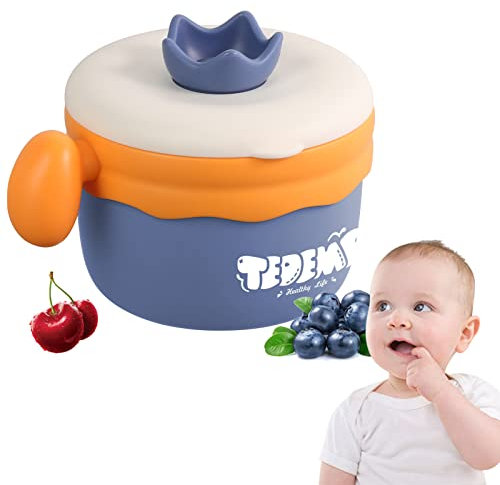 Recipiente térmico aislante, cuenco para papillas, mantiene el frío y el calor, doble pared, 160 – 400 ml, acero inoxidable, con ventosa, fiambrera infantil, para bebés y niños (azul, taza)