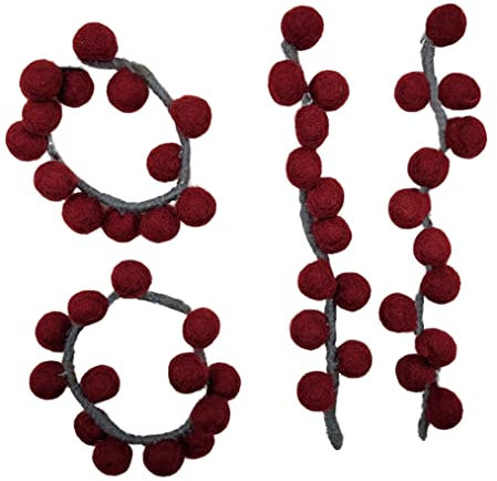 Handgemachte Serviettenringe & Tisch-Deko aus Filz 4er Set Serviettenhalter-individuell formbar. Farbe: Weinrot