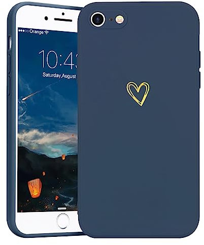 Lafunda Coque Compatible avec iPhone 8/7/SE 2020, Silicone Coque de Protection Antichoc Housse en Motif de Coeur d'amour Fille Femme Étui Case pour Apple iPhone 8/7/SE 2020/SE 2022 Bleu Foncé