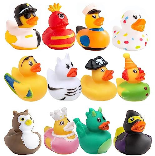 12 Stück Gummi Badeenten, Baby Bade Enten, Badeente Lustig Klein, Bunt Gummi Enten, Kinder Badewannenspielzeug, für Kinder, Babydusche, Kindergeburtstagpartys,Strand und im Pool (Skurrile Themen)