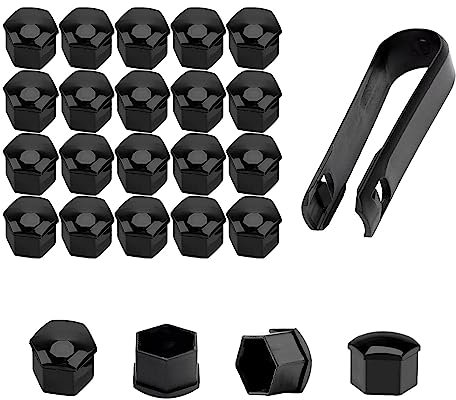 OKAYOK 20 Stücke Radschraubenkappen für V-W Transporter T5 T30 Caddy Passat B5, Kunststoff Radschrauben Kappen Staubschutz, Auto schraubenkappen Mit Entfernung Werkzeug für Autos,Black-19mm