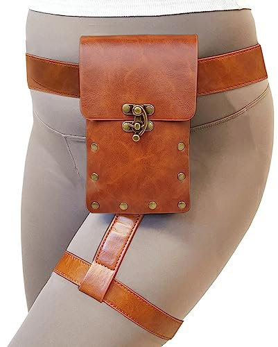Larswon Renaissance Beintasche – Oberschenkelgurt aus Kunstleder für Damen, Braun, Medium, Renaissance-Tasche