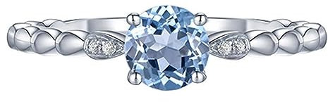 AMDXD 18 Karat Au750 Weißgold Eheringe, Solitärring Topaz 0.52ct Diamant 0.01ct Diamantring Blau, Diamantring, Gr.57 (18.1), Echt Schmuck